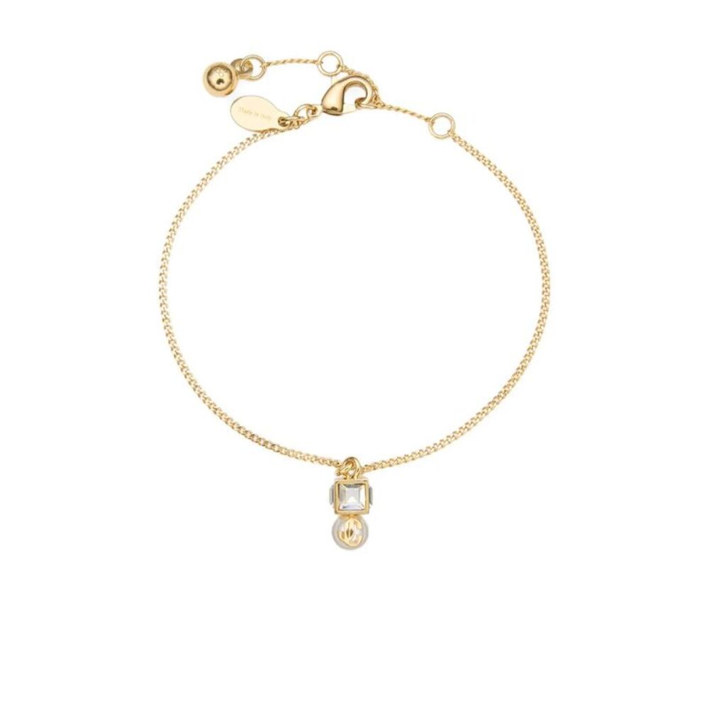 Gold Metal Jc Pearl Cube Bracelet With Pearl And Crystal Cube Women